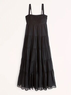 Abercrombie & Fitch Black Smocked Tiered Maxi Dress